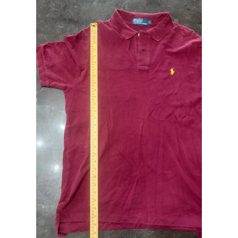 Polo Ralph Lauren Mens Large Burgundy Pique Cotton Short Sleeve Polo Shirt L